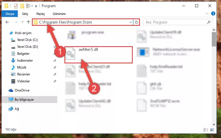 Aefilter5.dll kütüphanesinin bozuk kaydını Windows Kayıt Defterinden kaldırma (64 Bit için)