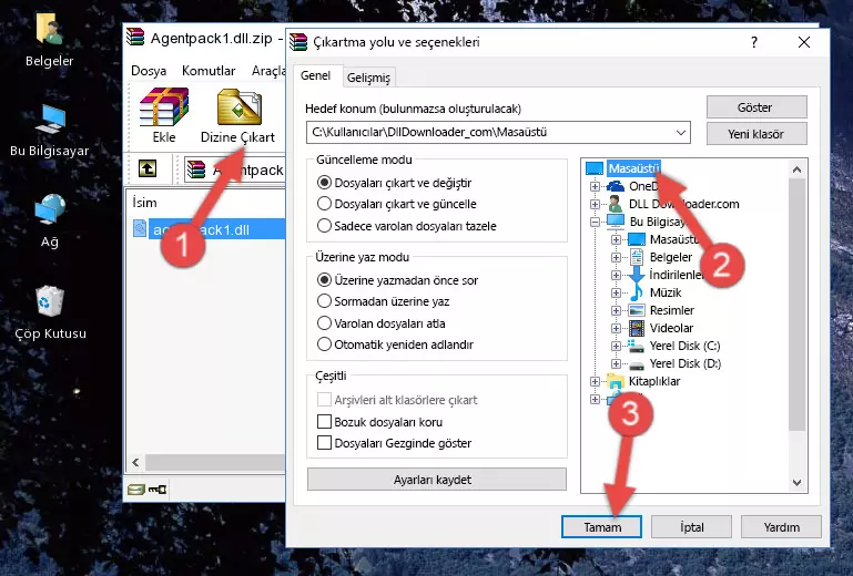Agentpack1.dll kütüphanesini Windows/System32 klasörüne kopyalama