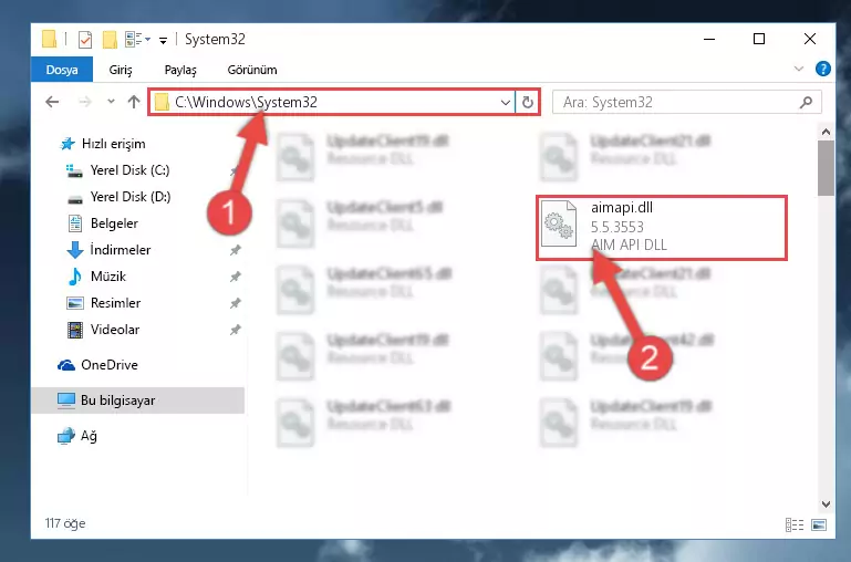 Aimapi.dll dosyasını Windows/System32 dizinine kopyalama