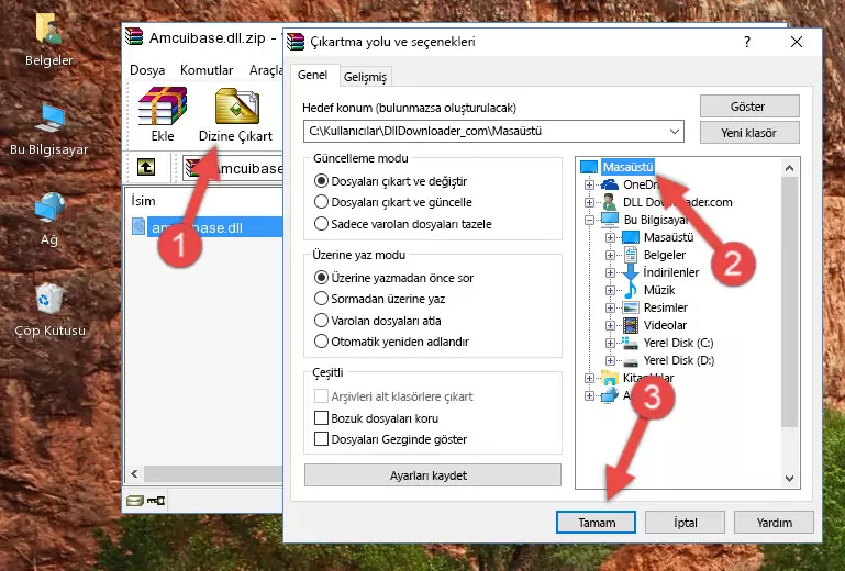 Amcuibase.dll dosyasını Windows/System32 dizinine kopyalama