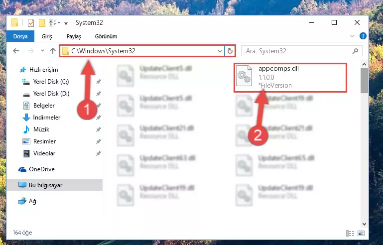 Appcomps.dll dosyasını Windows/System32 dizinine kopyalama