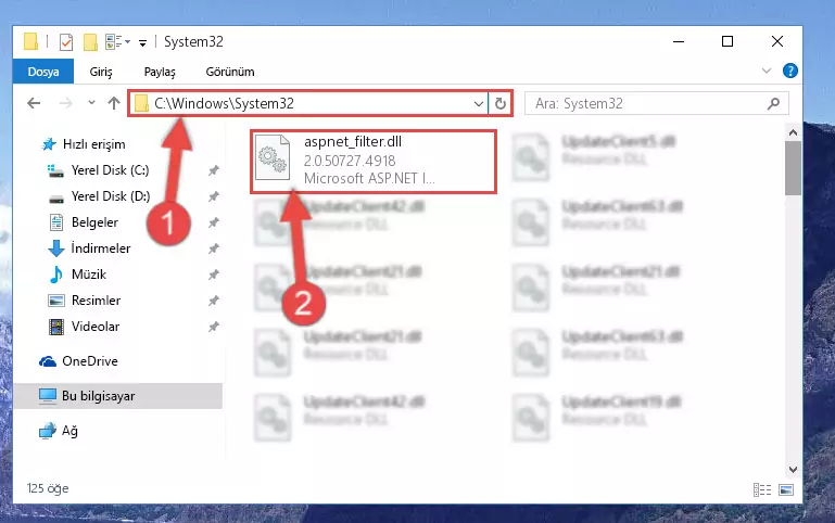 Aspnet_filter.dll dosyasını Windows/sysWOW64 dizinine kopyalama