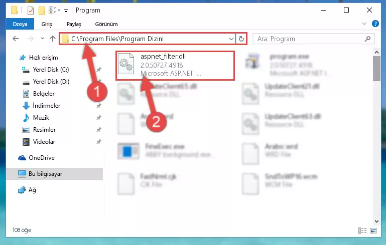 Aspnet_filter.dll dosyasını seçme