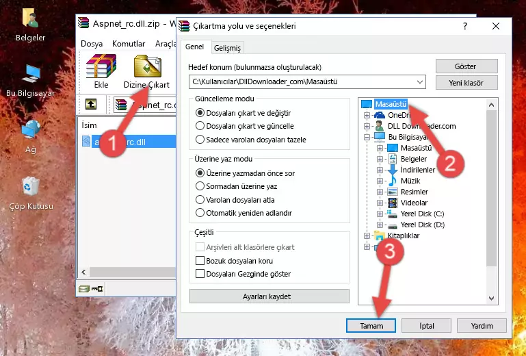 Aspnet_rc.dll dosyasını Windows/System32 dizinine yapıştırma
