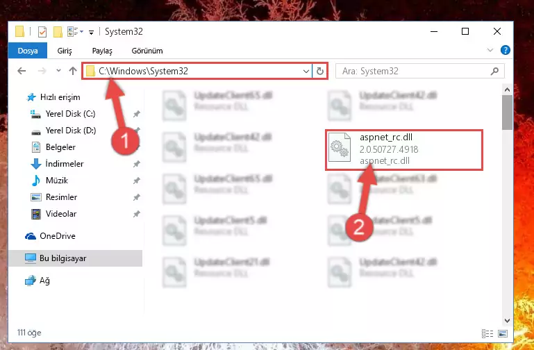 Aspnet_rc.dll dosyasını Windows/sysWOW64 dizinine yapıştırma