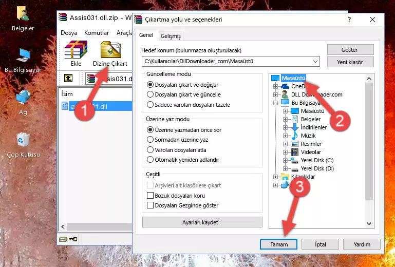 Assis031.dll dosyasını Windows/System32 dizinine kopyalama