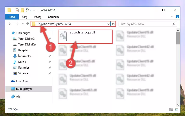 Audiofilterogg.dll kütüphanesini Windows/sysWOW64 klasörüne yapıştırma