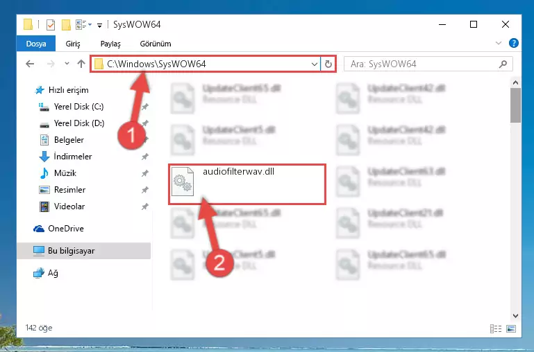 Audiofilterwav.dll kütüphanesini Windows/sysWOW64 klasörüne yapıştırma