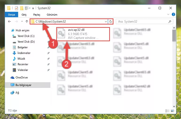 Avicap32.dll dosyasını Windows/sysWOW64 dizinine kopyalama