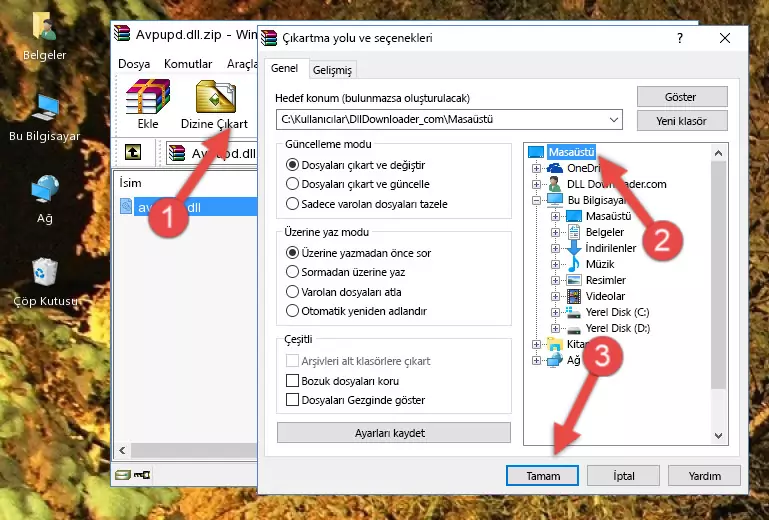 Avpupd.dll kütüphanesini Windows/System32 klasörüne yapıştırma