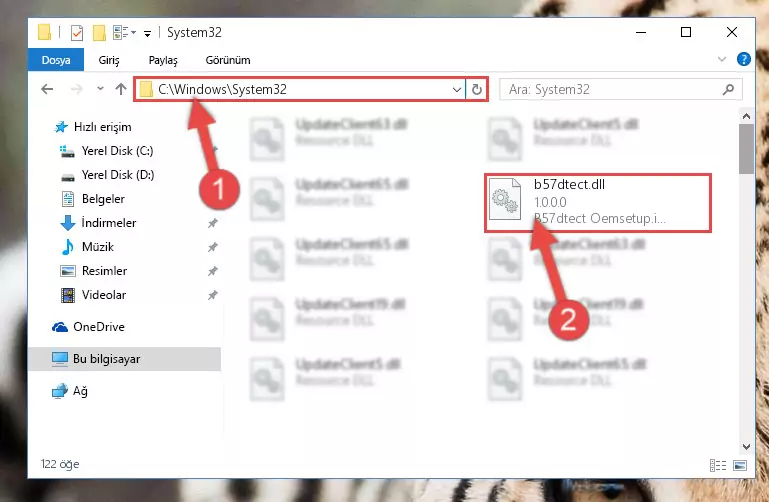 B57dtect.dll dosyasını Windows/System32 dizinine kopyalama