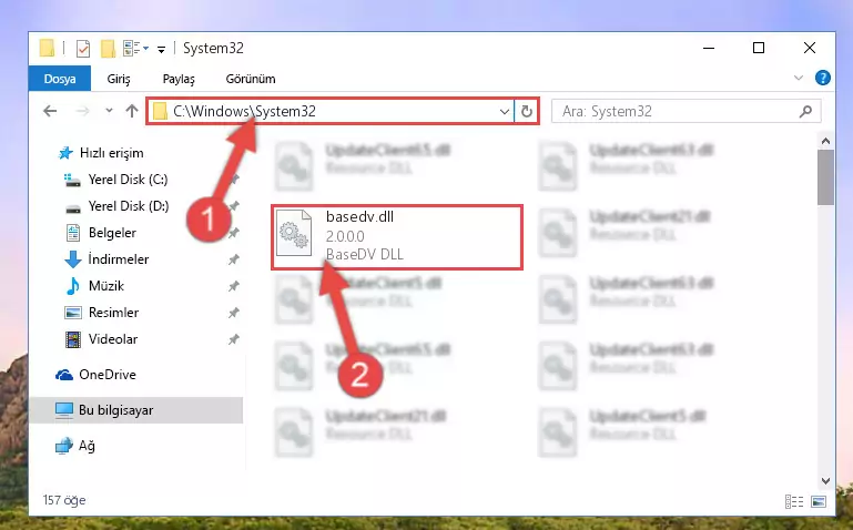 Basedv.dll dosyasını Windows/System32 dizinine kopyalama