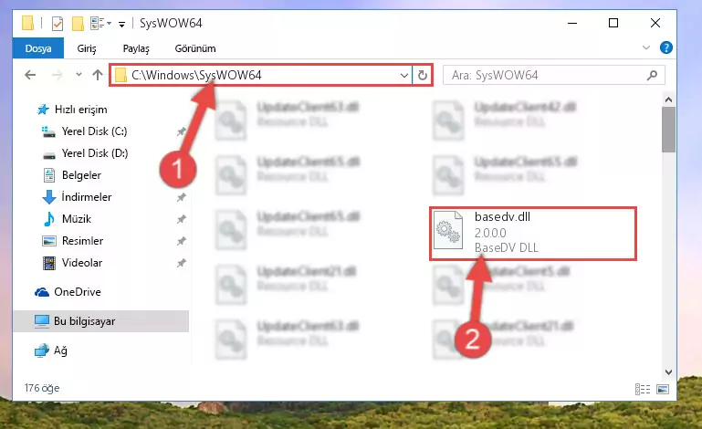 Basedv.dll dosyasını Windows/sysWOW64 dizinine yapıştırma