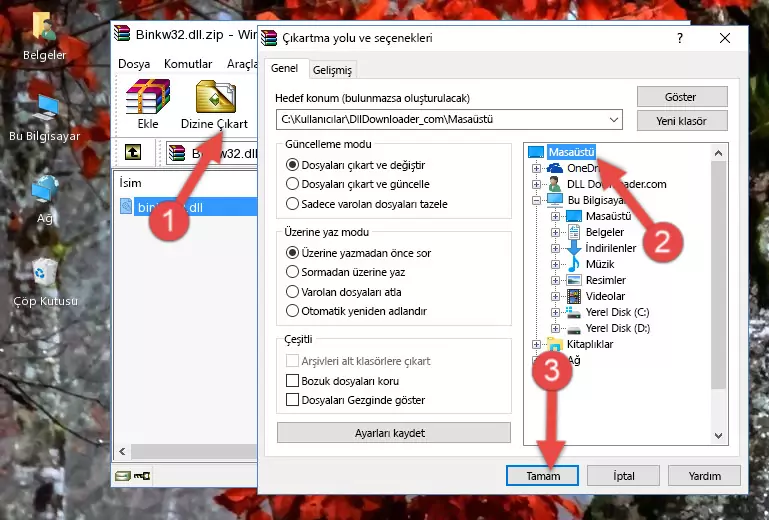Binkw32.dll dosyasını Windows/System32 dizinine kopyalama
