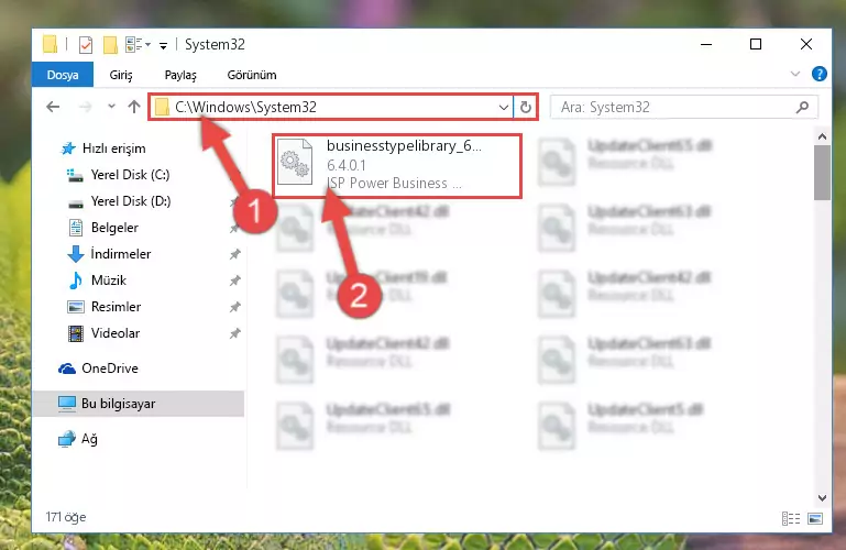 Businesstypelibrary_63.dll dosyasını Windows/System32 dizinine kopyalama