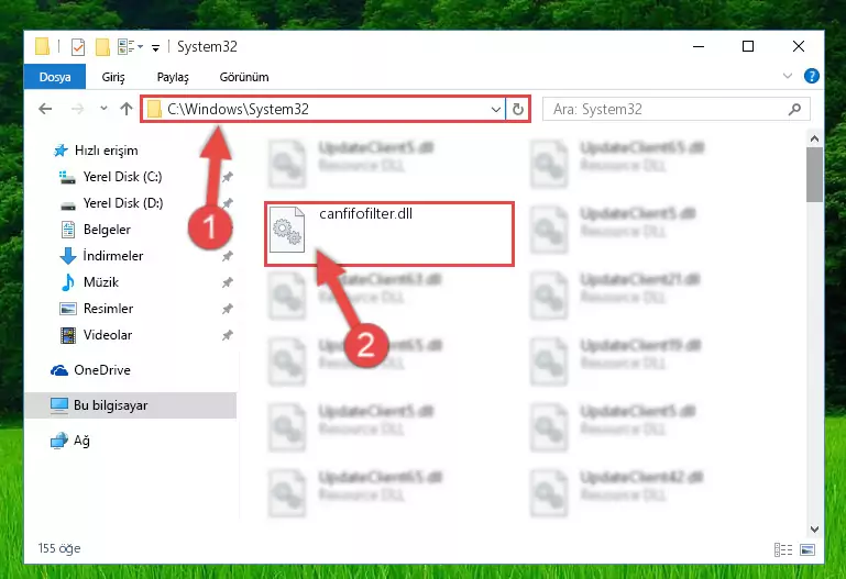 Canfifofilter.dll kütüphanesini Windows/sysWOW64 klasörüne yapıştırma