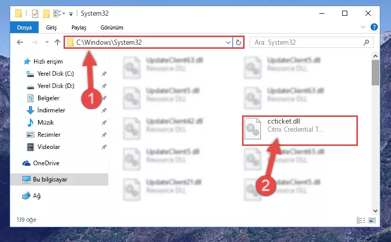 Ccticket.dll dosyasını Windows/System32 dizinine yapıştırma