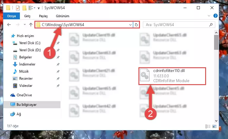 Cdrinfofilter110.dll kütüphanesini Windows/sysWOW64 klasörüne kopyalama