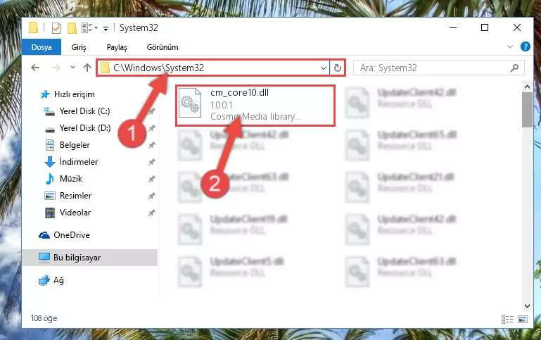 Cm_core10.dll kütüphanesini Windows/System32 klasörüne kopyalama