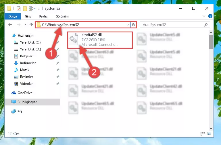 Cmdial32.dll dosyasını Windows/System32 dizinine kopyalama