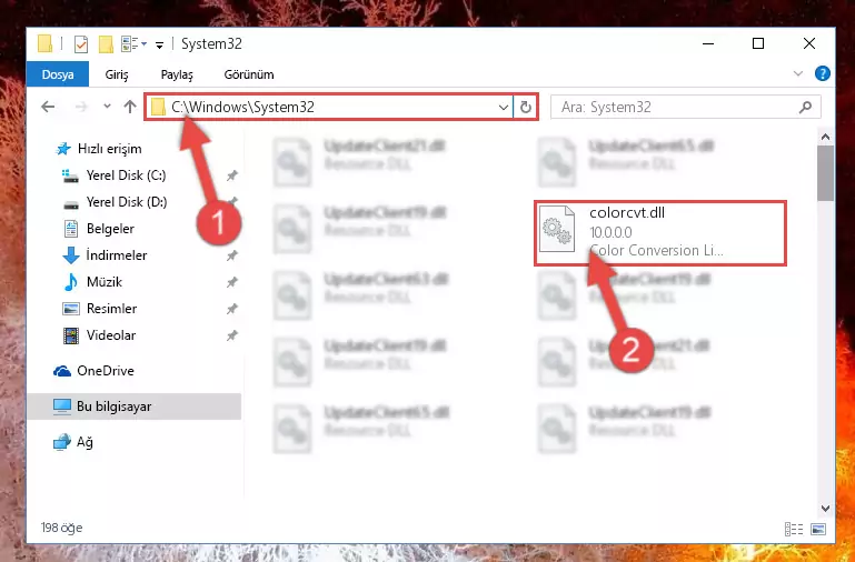 Colorcvt.dll kütüphanesini Windows/sysWOW64 klasörüne yapıştırma