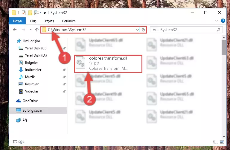 Colorealtransform.dll dosyasını Windows/System32 dizinine yapıştırma