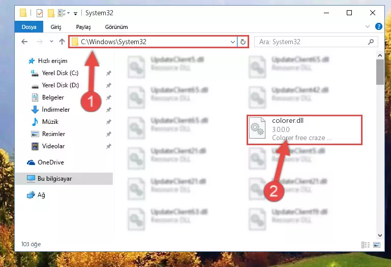 Colorer.dll kütüphanesini Windows/sysWOW64 klasörüne yapıştırma