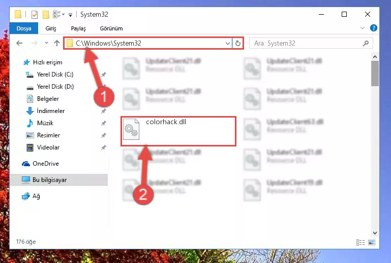 Colorhack.dll kütüphanesini Windows/sysWOW64 klasörüne yapıştırma