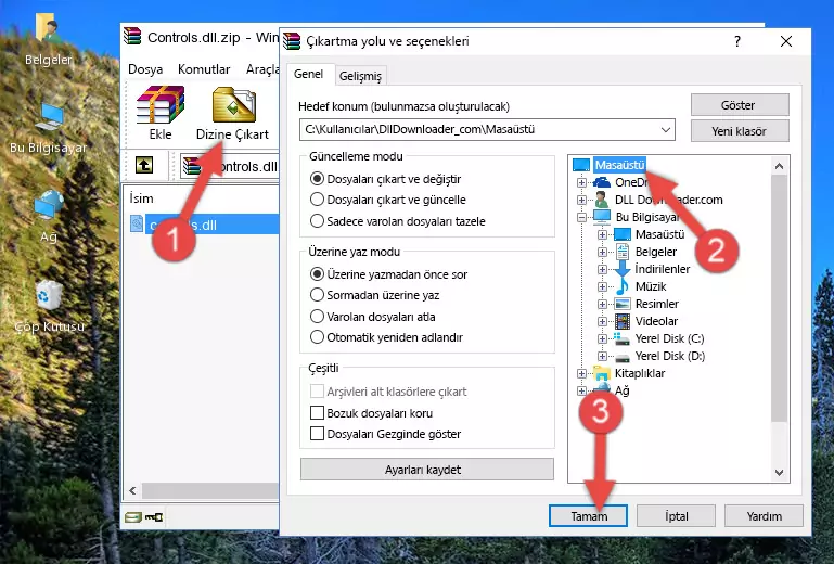 Controls.dll dosyasını Windows/System32 dizinine kopyalama