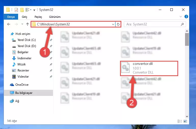 Convertor.dll dosyasını Windows/System32 dizinine kopyalama