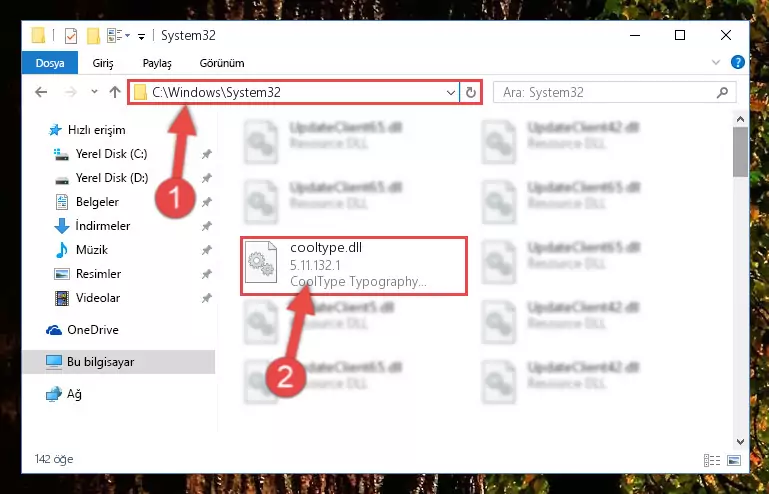 Cooltype.dll kütüphanesini Windows/System32 klasörüne kopyalama