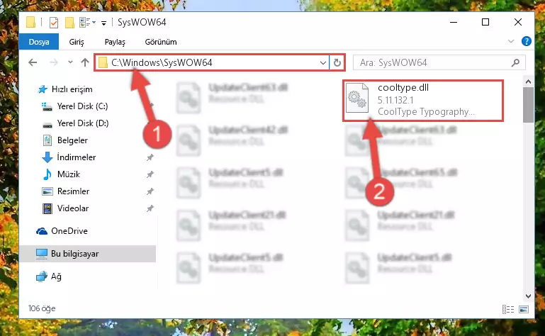 Cooltype.dll kütüphanesini Windows/sysWOW64 klasörüne yapıştırma