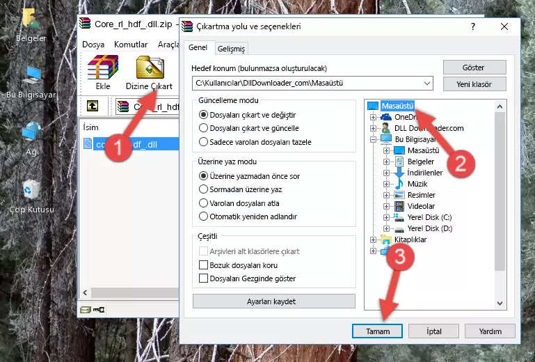 Core_rl_hdf_.dll kütüphanesini Windows/System32 klasörüne kopyalama
