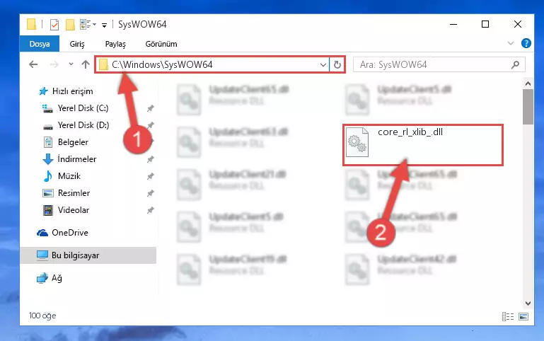 Core_rl_xlib_.dll kütüphanesini Windows/sysWOW64 klasörüne yapıştırma