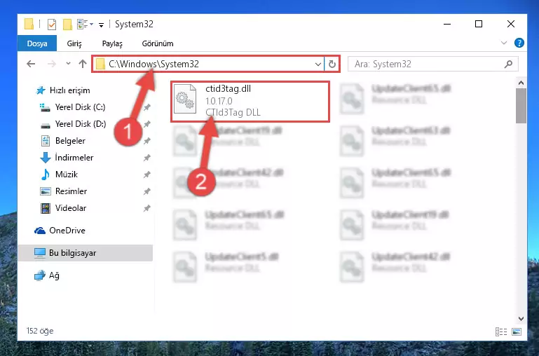 Ctid3tag.dll kütüphanesini Windows/System32 klasörüne kopyalama