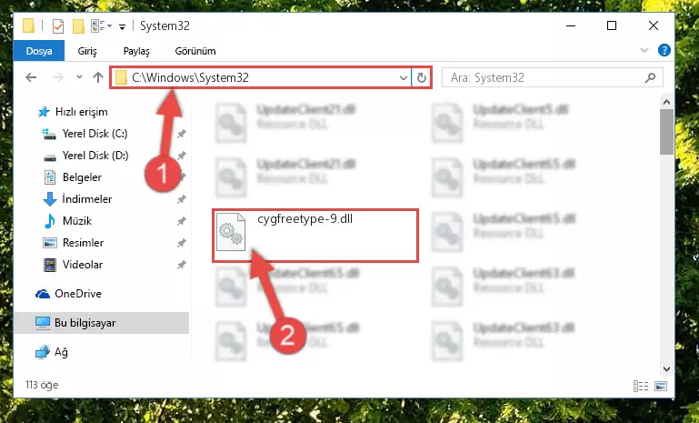 Cygfreetype-9.dll kütüphanesini Windows/System32 klasörüne kopyalama