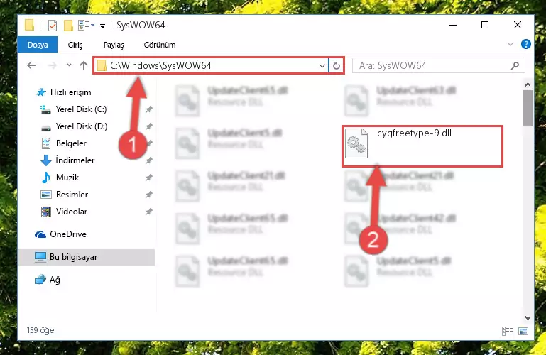 Cygfreetype-9.dll kütüphanesini Windows/sysWOW64 klasörüne yapıştırma