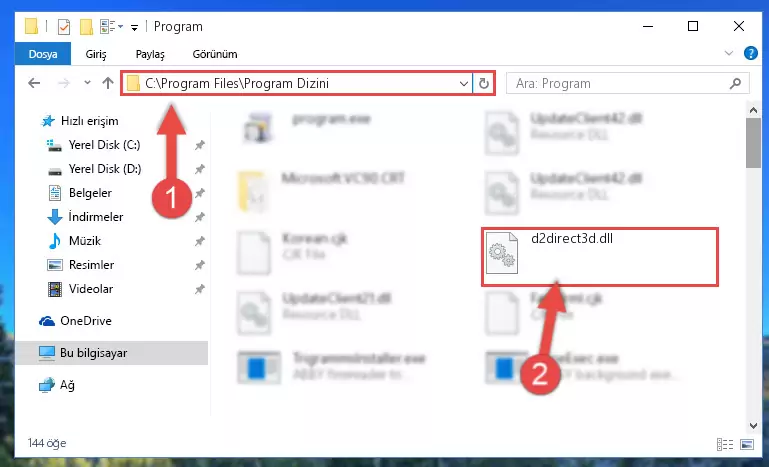 D2direct3d.dll dosyasının bozuk kaydını Windows Kayıt Defterinden kaldırma (64 Bit için)