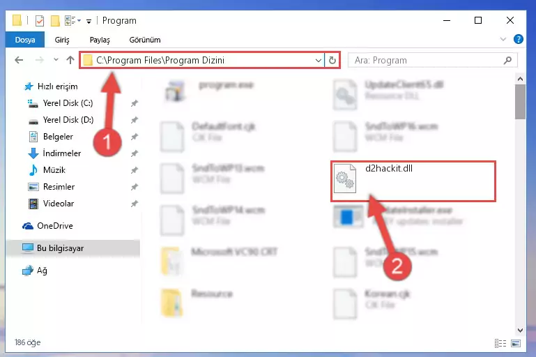 D2hackit.dll kütüphanesinin bozuk kaydını Windows Kayıt Defterinden kaldırma (64 Bit için)