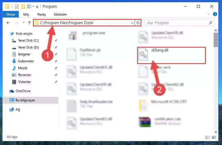 D2lang.dll dosyasının bozuk kaydını Windows Kayıt Defterinden kaldırma (64 Bit için)