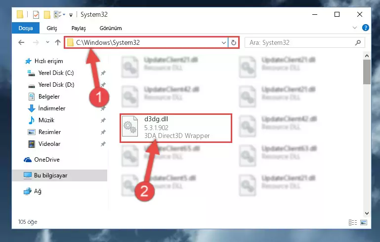 D3dg.dll dosyasını Windows/System32 dizinine kopyalama