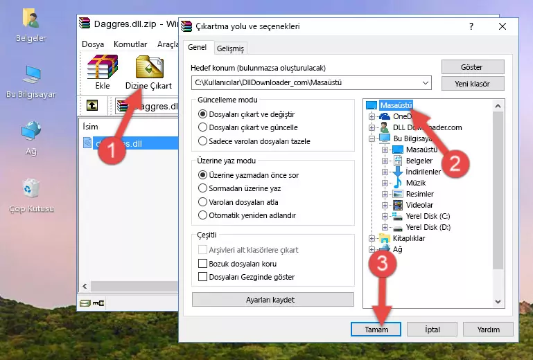 Daggres.dll kütüphanesini Windows/System32 klasörüne kopyalama