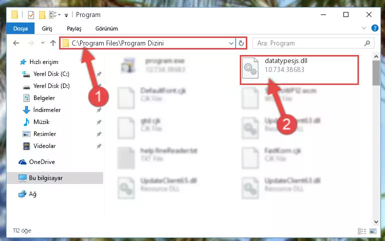 Datatypesjs.dll kütüphanesini seçili hale getirme