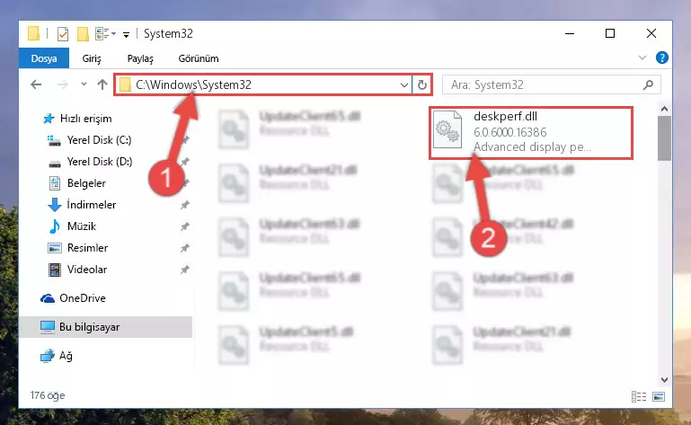 Deskperf.dll dosyasını Windows/System32 dizinine kopyalama