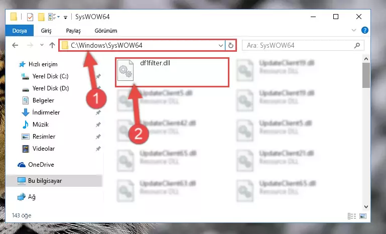 Df1filter.dll kütüphanesini Windows/sysWOW64 klasörüne yapıştırma
