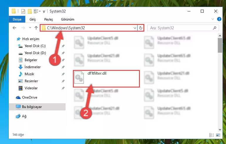 Df1tfilter.dll kütüphanesini Windows/System32 klasörüne kopyalama