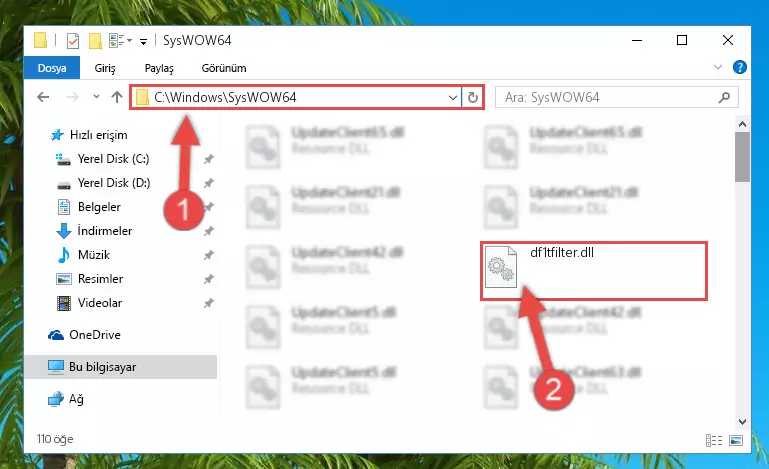 Df1tfilter.dll kütüphanesini Windows/sysWOW64 klasörüne kopyalama