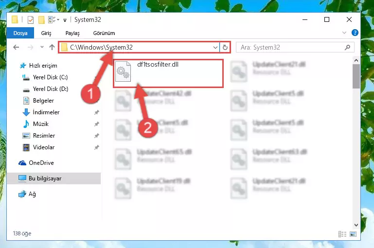 Df1tsosfilter.dll kütüphanesini Windows/System32 klasörüne yapıştırma