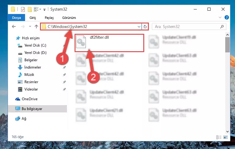 Df2filter.dll kütüphanesini Windows/System32 klasörüne kopyalama