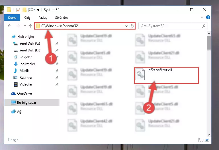Df2sosfilter.dll kütüphanesini Windows/sysWOW64 klasörüne kopyalama